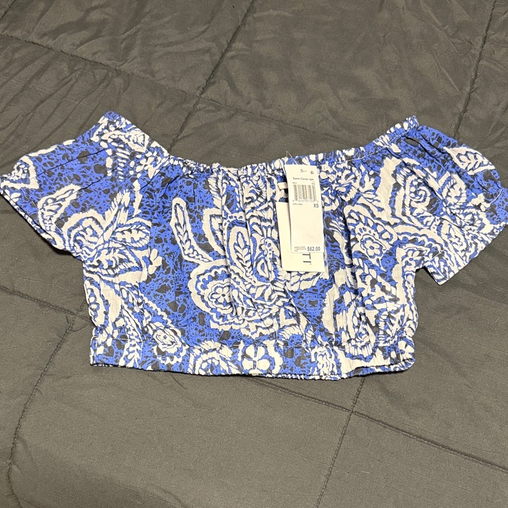 Floral Off-Shoulder Blue Top